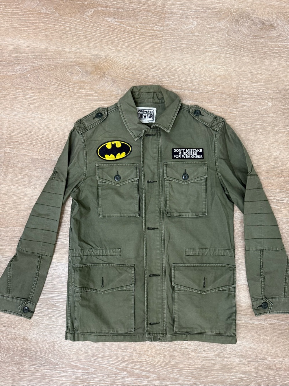 Converse One Star Military Field Jacket Men’s Small Olive Green Batman Patch